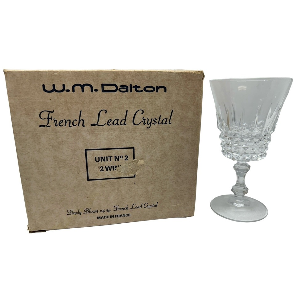 W.M. Dalton French Lead Crystal‎ Unit No. 2 Wine Goblet Glasses (4)with Boxes